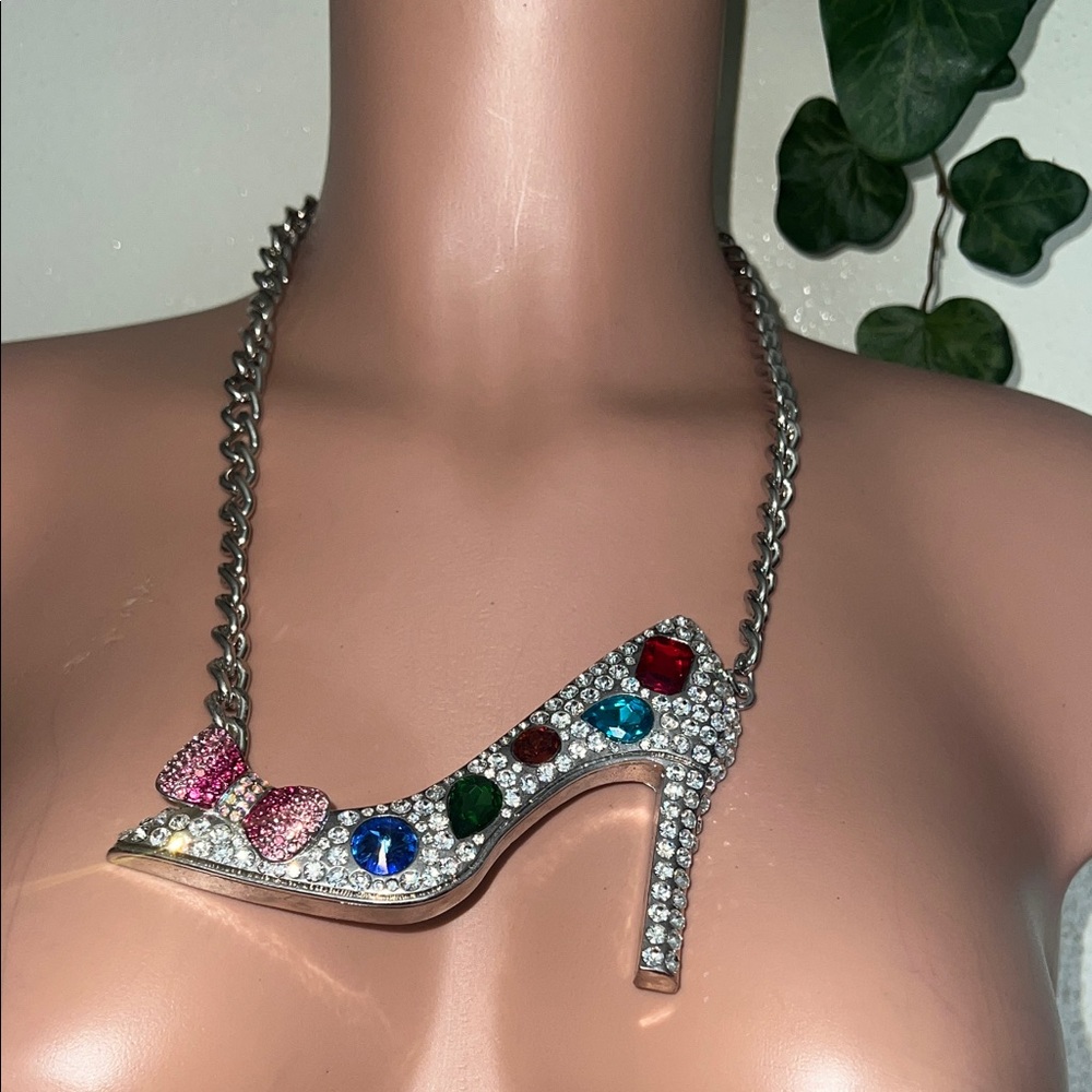 Multicolor Crystal High Heel Pendant Necklace - Women Jewelry